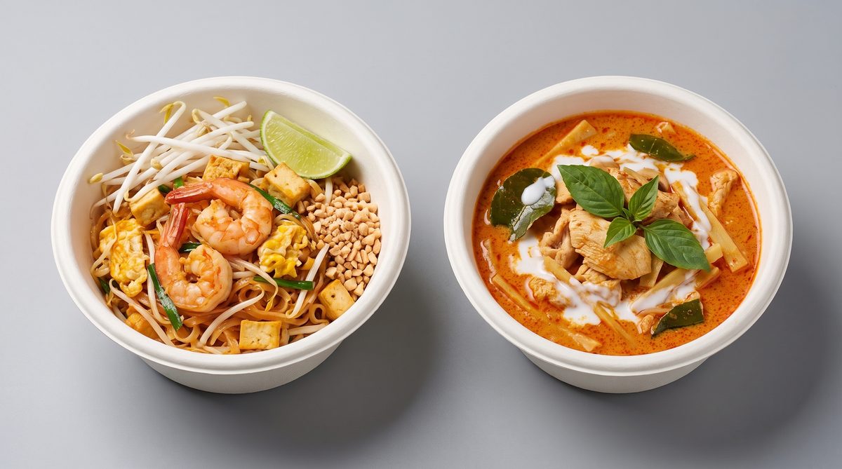 Thai food in a bagasse bowl